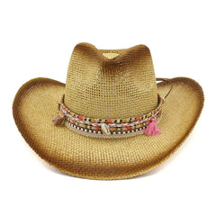 Chapeau de cowboy en paille pour femme - Chapeau de plage extérieur - Chapeau de cowboy en paille - Chapeau de protection solaire