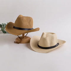 Chapeaux de Cowboy en Paille pour Homme Chapeau de Cowboy d'Été Protection Solaire Chapeau de Plage en Bord de Mer