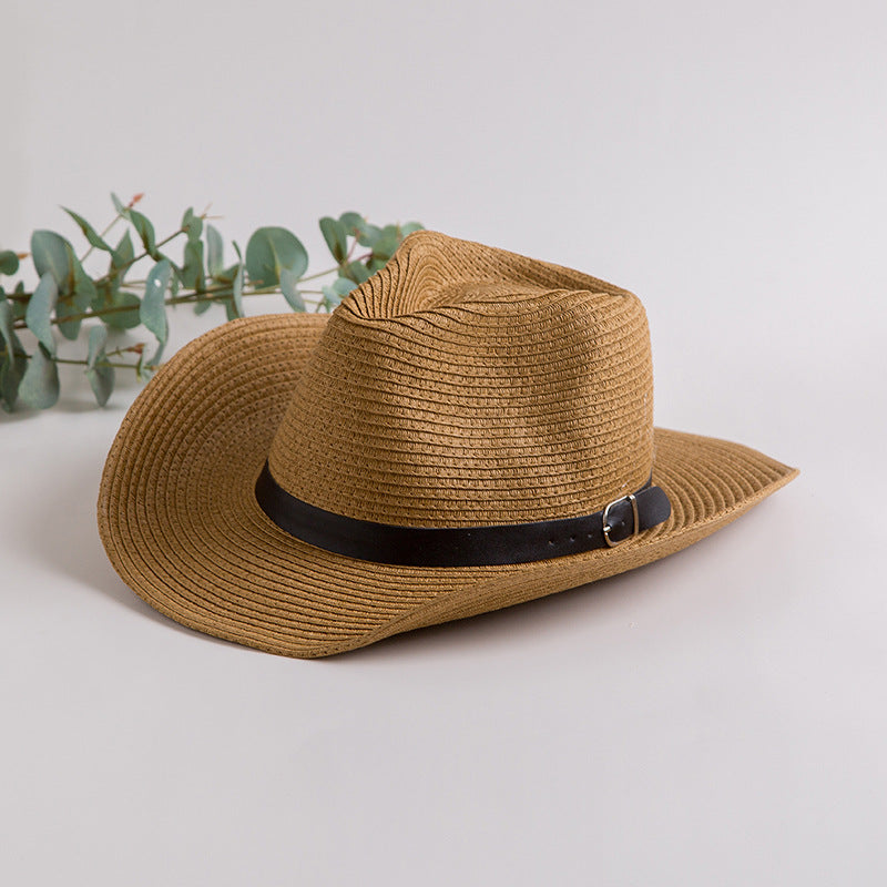 Chapeaux de Cowboy en Paille pour Homme Chapeau de Cowboy d'Été Protection Solaire Chapeau de Plage en Bord de Mer