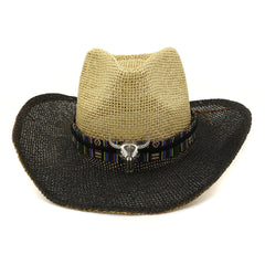 Chapeaux de cowboy en paille pour hommes et femmes, chapeau de paille de plage noir