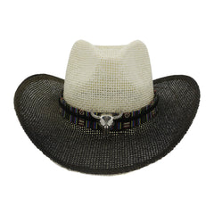 Chapeaux de cowboy en paille pour hommes et femmes, chapeau de paille de plage noir