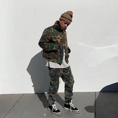 Mens Vintage Pants Multi-pocket-breasted camouflage slacks MIJKO