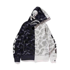 Bathing Ape Hoodie Fashion Brand Skull Dark Black Black and White Color Matching Yin and Yang Sweater Male and Female Couples Wear Spring and Autumn Coat