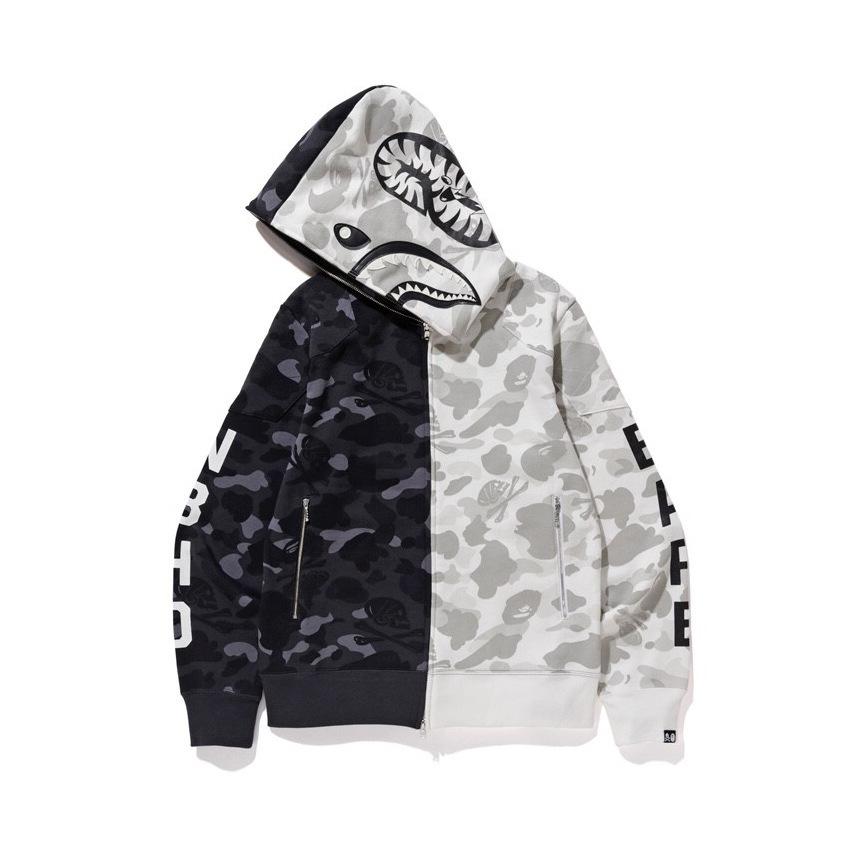 Bathing Ape Hoodie Fashion Brand Skull Dark Black Black and White Color Matching Yin and Yang Sweater Male and Female Couples Wear Spring and Autumn Coat