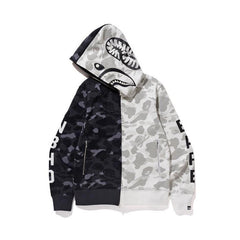 Bathing Ape Hoodie Fashion Brand Skull Dark Black Black and White Color Matching Yin and Yang Sweater Male and Female Couples Wear Spring and Autumn Coat