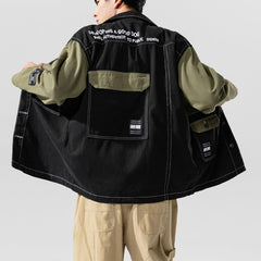 Denim Jacket Men's Hooded Stitching Printed Loose Top Men's Casual Jacket Men's Denim Jacket