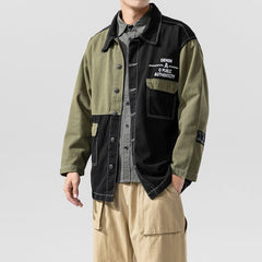 Denim Jacket Men's Hooded Stitching Printed Loose Top Men's Casual Jacket Men's Denim Jacket