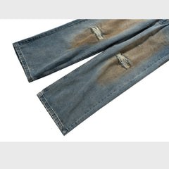 Mens Vintage Pants Ripped Straight Old Jeans MIJKO