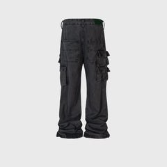 Mens Vintage Pants Multi Pocket Wide Feet Cool Jeans MIJKO