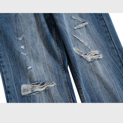 Mens Vintage Pants Hollow Cat Claw Wide Feet Blue Denim MIJKO