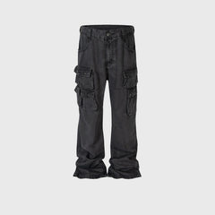 Mens Vintage Pants Multi Pocket Wide Feet Cool Jeans MIJKO