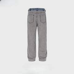 Men Vintage Pants Men's Splicing Trousers Straight Wash High Street Trendy Jeans MIJKO