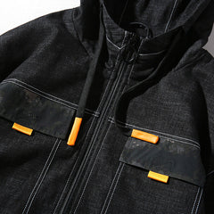 Autumn Hooded Casual Denim Jacket Men's Jacket Large Size Loose Men Denim Jacket