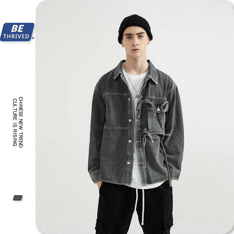 Autumn and Winter Loose Denim Jacket Retro plus Size Men's Casual Infmen Denim Jacket