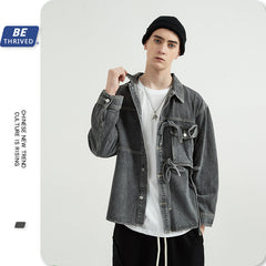 Autumn and Winter Loose Denim Jacket Retro plus Size Men's Casual Infmen Denim Jacket