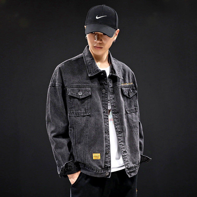 Men's Fall Denim Jacket Men's Autumn Loose Denim Jacket plus Size Men Denim Jacket