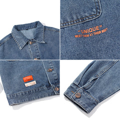 Men's Spring Color Block Denim Coat Men's Printed Jacket Top Large Size Loose Men Denim Jacket