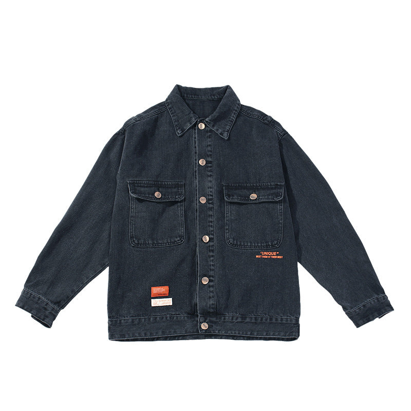 Men's Spring Color Block Denim Coat Men's Printed Jacket Top Large Size Loose Men Denim Jacket