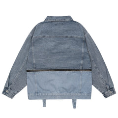 Patchwork Denim Jacket Men's Denim Clothing Trendy Loose Color Matching Plus Size Casual Men Denim Jacket