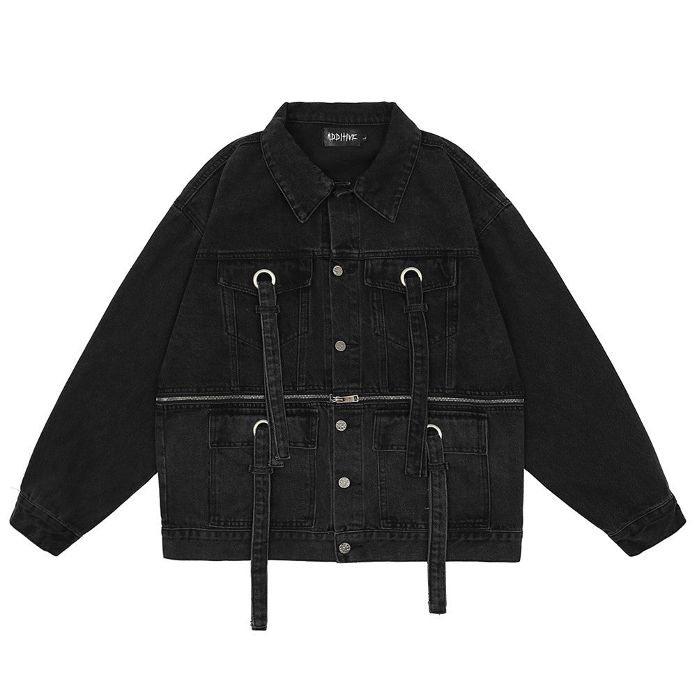 Patchwork Denim Jacket Men's Denim Clothing Trendy Loose Color Matching Plus Size Casual Men Denim Jacket