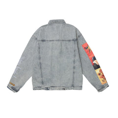 Men's Printed Denim Shirt Loose Denim Jacket Top Plus Size Men Denim Jacket