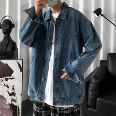 Men's Denim Jacket Men's Loose Casual plus Size Casual Top Vintage Men Denim Jacket