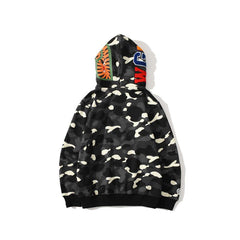 Bathing AApe Hoodie Shark Head Embroidery Luminous Spot Camouflage Double Hood Brushed Hoody Men and Women