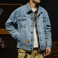Denim Coat Men's Clothing Spring and Autumn Tops Loose-Fitting Denim Clothes plus Size Loose Men Denim Jacket