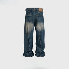 Men's Vintage Pants Men's Women's Splicing Washed Old Jeans MIJKO