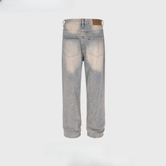 Men Vintage Pants Washing Water Old Slim-fit Long Pants Straight Blue Jeans MIJKO