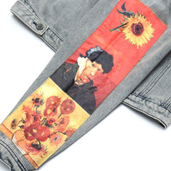 Men's Printed Denim Shirt Loose Denim Jacket Top Plus Size Men Denim Jacket