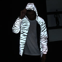 Reflective zebra striped tide brand men's and women's casual double-layer trench coat student couple jacket youth jacket class uniform tide