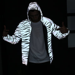 Reflective zebra striped tide brand men's and women's casual double-layer trench coat student couple jacket youth jacket class uniform tide
