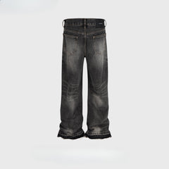 Mens Vintage Pants textured trousers polished white whiskers stitched jeans MIJKO