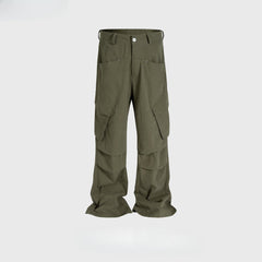 Men's Vintage Pants Men's Women's Wide-Foot Pleated Trousers Casual Overalls MIJKO