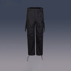 Men Vintage Pants streamer drawstring multi-pocket overalls trendy straight slacks MIJKO