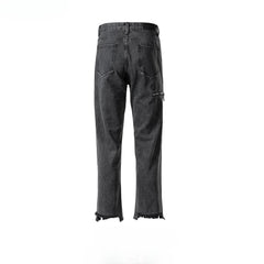 Men's Vintage Pants Ragged Pants Trousers Men's and Women's Zipper Washed Jeans MIJKO