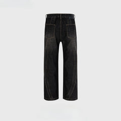 Men's Vintage Pants Splicing Pants Men's and Women's Waist Straight Jeans MIJKO