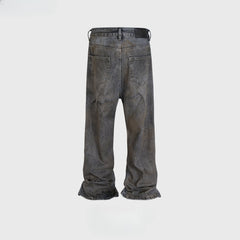 Men Vintage Pants micro-wide-footed trousers washed old jeans MIJKO
