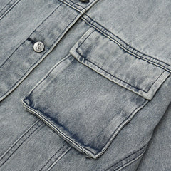 Men's Printed Denim Shirt Loose Denim Jacket Top Plus Size Men Denim Jacket