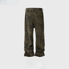Men Vintage Pants High Street Vintage Leopard Camouflage Straight Slim Jeans MIJKO