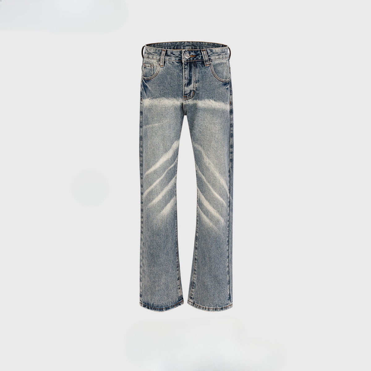 Men Vintage Pants Street Washed Old White Textured Pull Jeans MIJKO