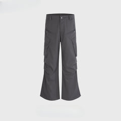 Mens Vintage Pants Multi-Pocket Trousers Pleated Zipper Flared Wide Feet High Street Casual Pants MIJKO