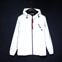 Luminous luminous charge trench coat men's and women's trendy brand reflective clothes student couple silver coat wholesale