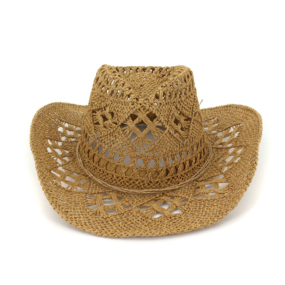 Chapeaux de cowboy en paille Printemps/Été Extérieur Voyage Protection solaire Chapeau de soleil Chapeau de paille