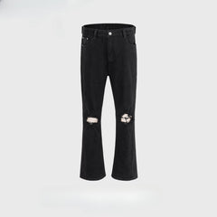 Men's Vintage Pants Ripped trousers Men's and women's high street slightly wide-footed jeans MIJKO