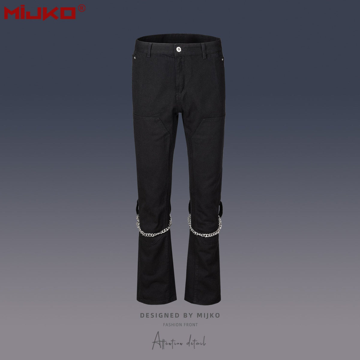 Mens Vintage Pants Chain Decorative Casual Denim MIJKO