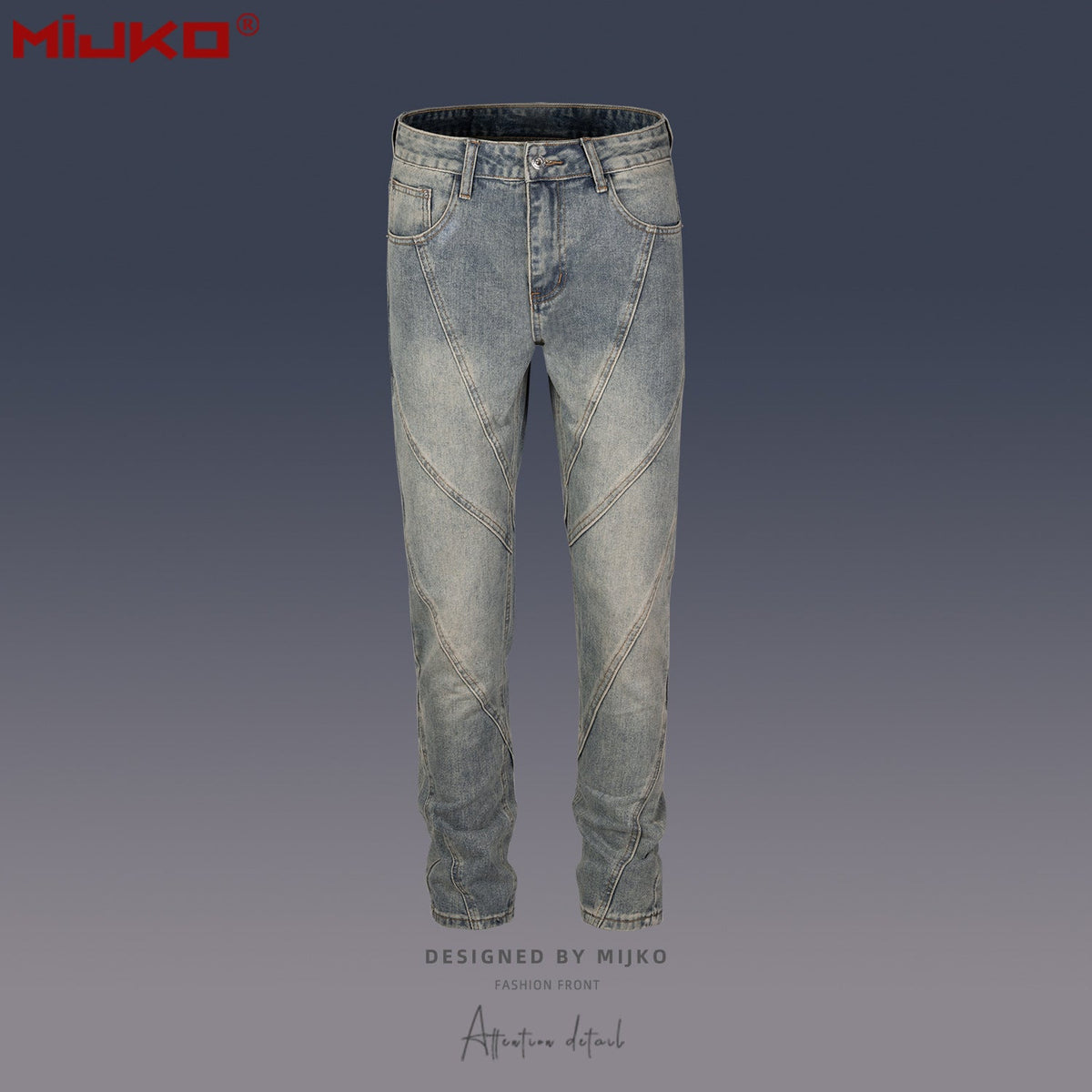 Mens Vintage Pants Washed Old Slim-Fit Jeans MIJKO