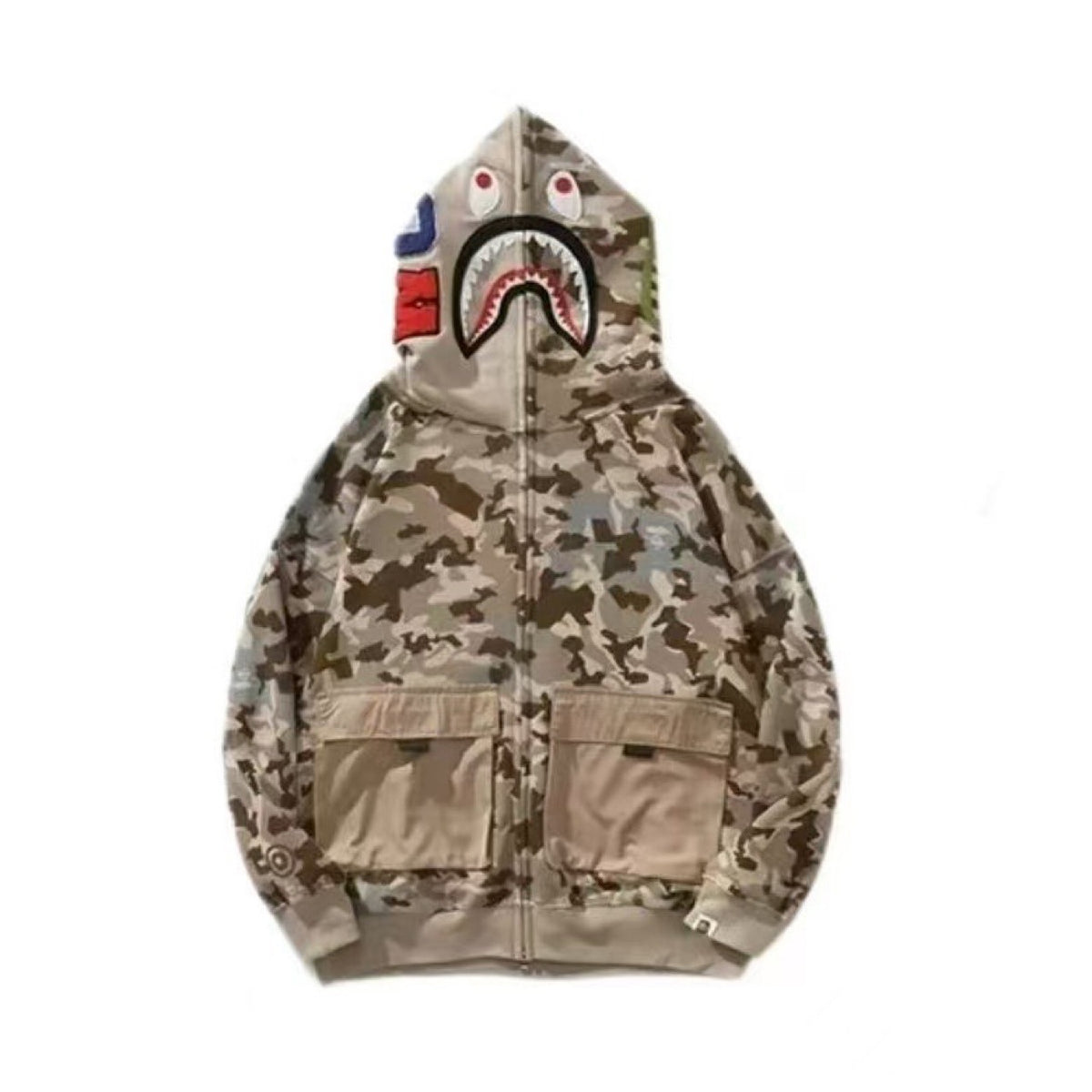 Desert bat new trendy brand new men's and women's bape classic shark camouflage hooded