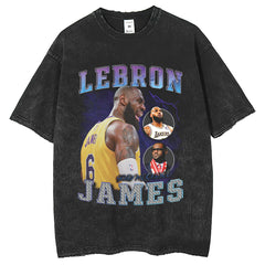 Mens T Shirts Washing Water Hip Hop James Print T-Shirt